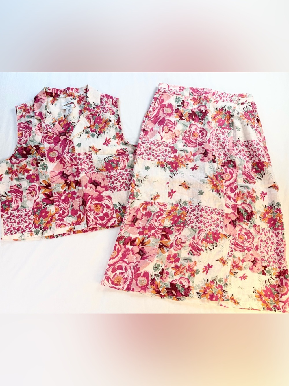 Haute Hippie Linen Floral Patchwork Matching Set Size Medium EUC - Picture 2 of 15